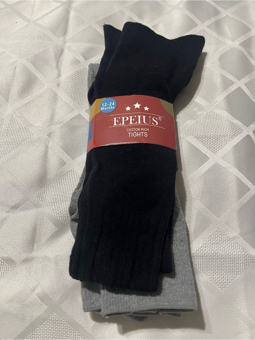 Girl’s 2 pack Epeius Cable Cotton-Rich Tights - Black & Gray 12-24 Months